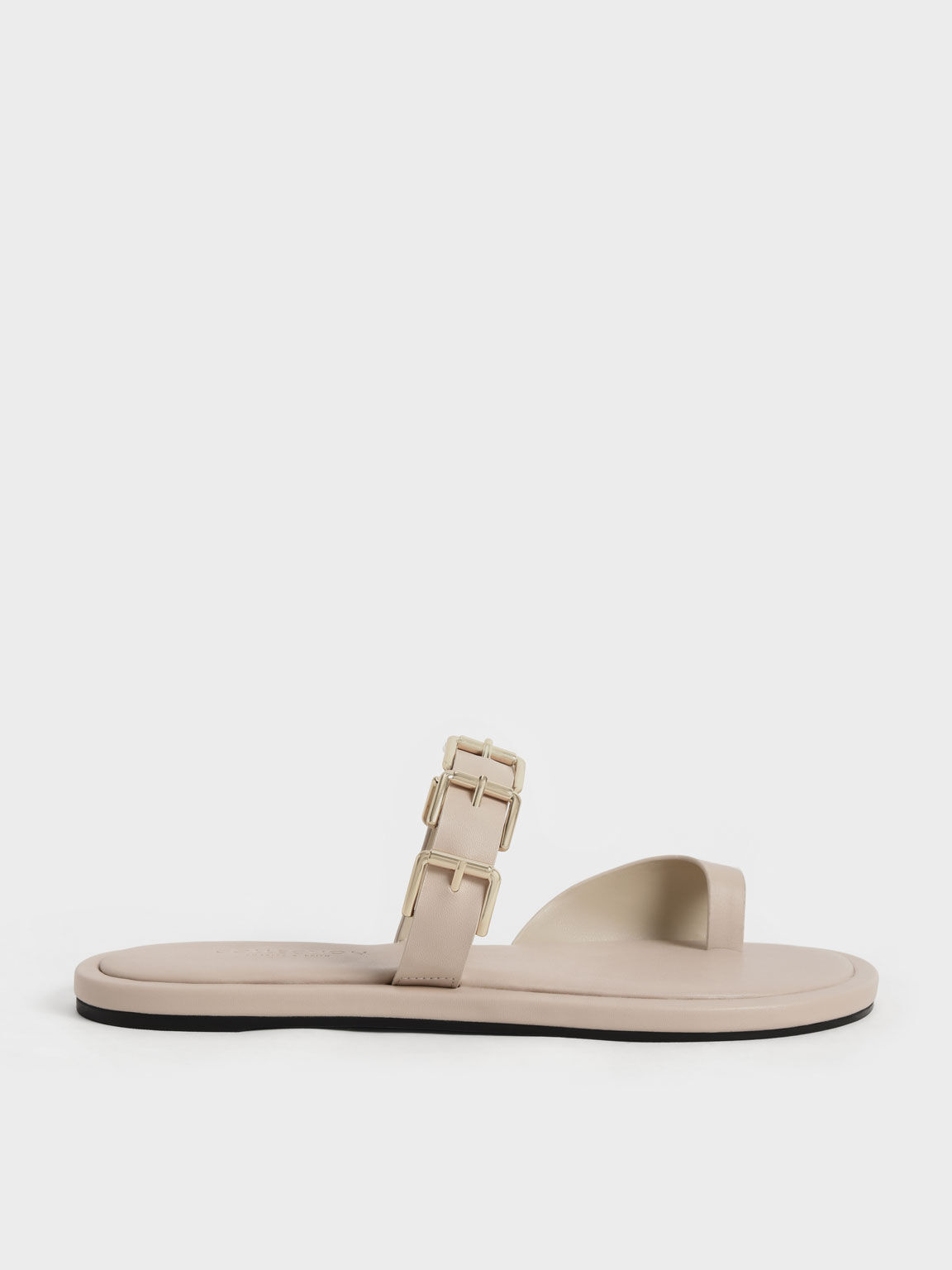 Buckled Leather Toe-Ring Sandals, Chalk, hi-res