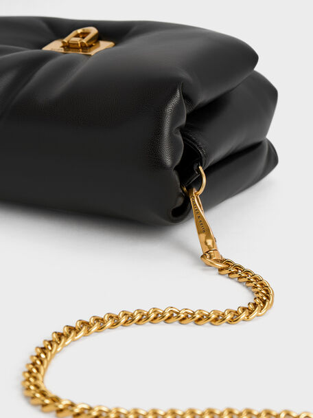 Paffuto Metallic Accent Chain-Handle Bag, Black, hi-res