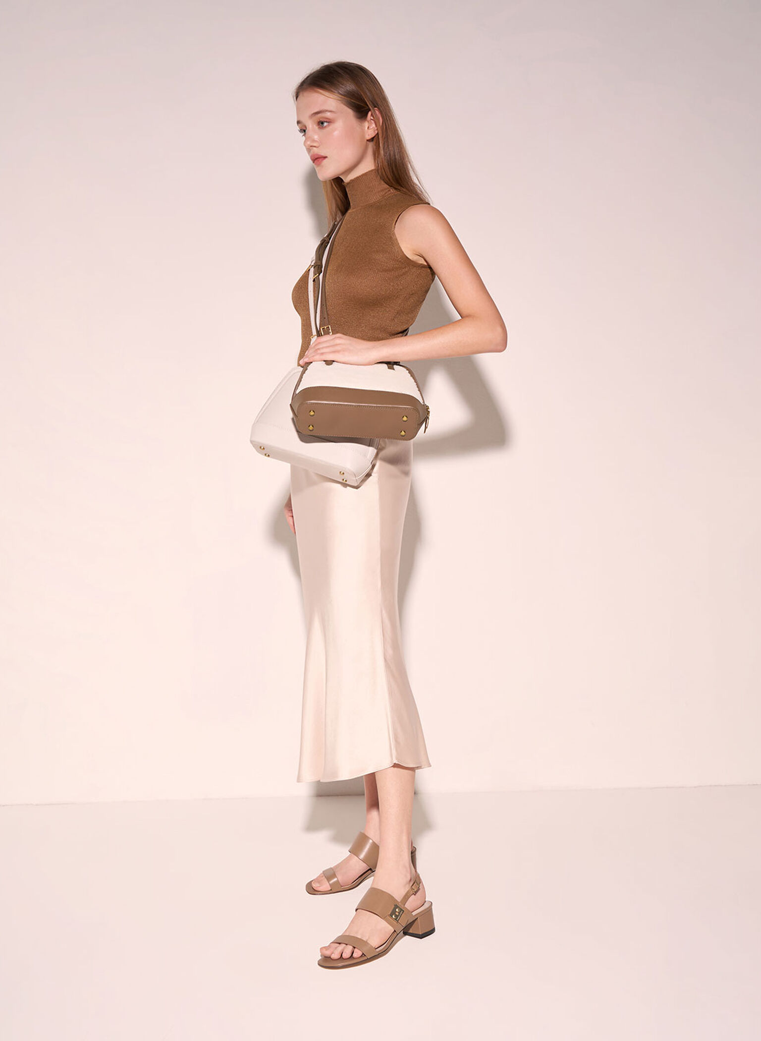 Enola Double Handle Structured Bag, Light Grey, hi-res