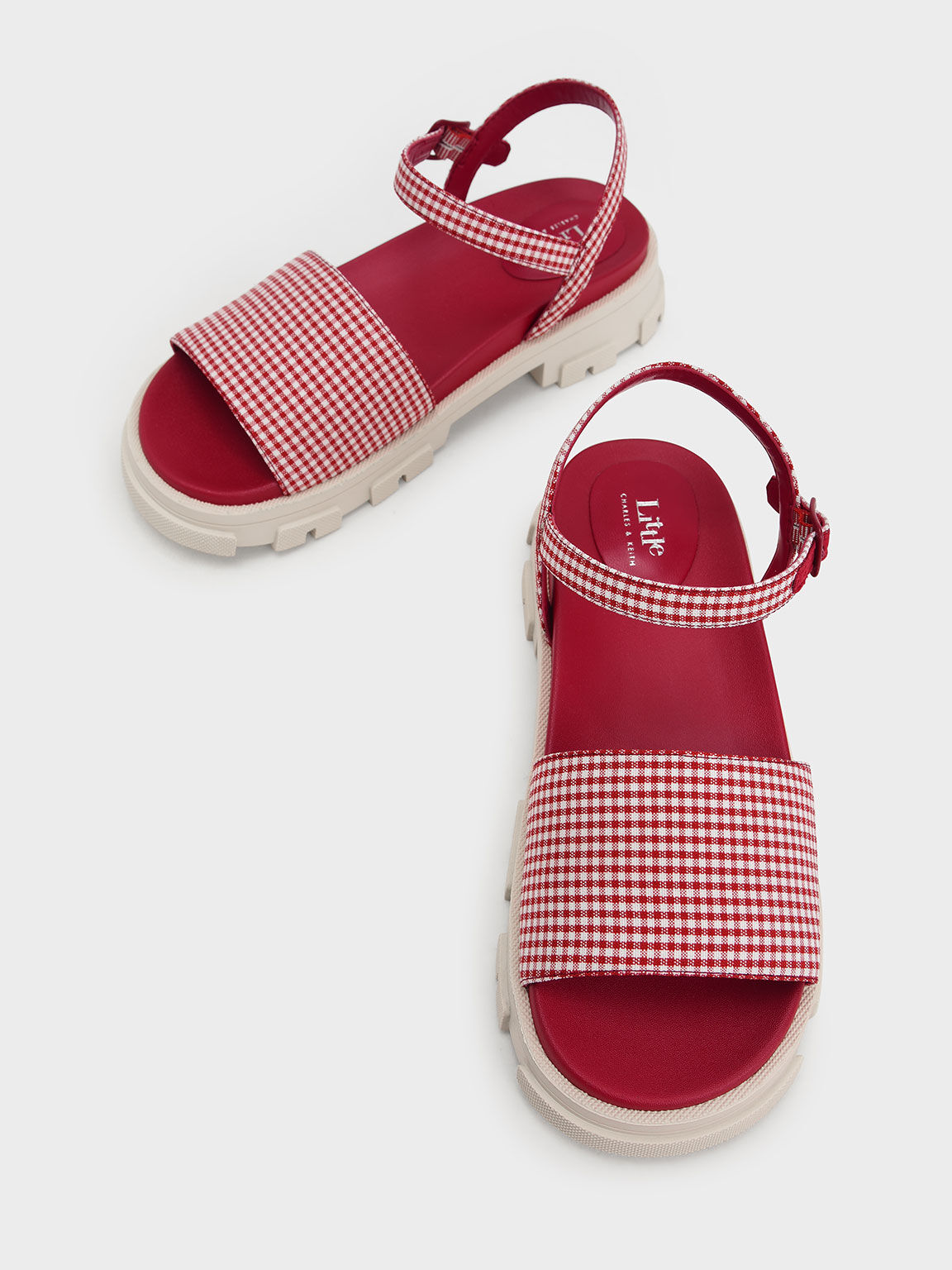 Girls' Check-Print Ankle-Strap Sandals, Red, hi-res
