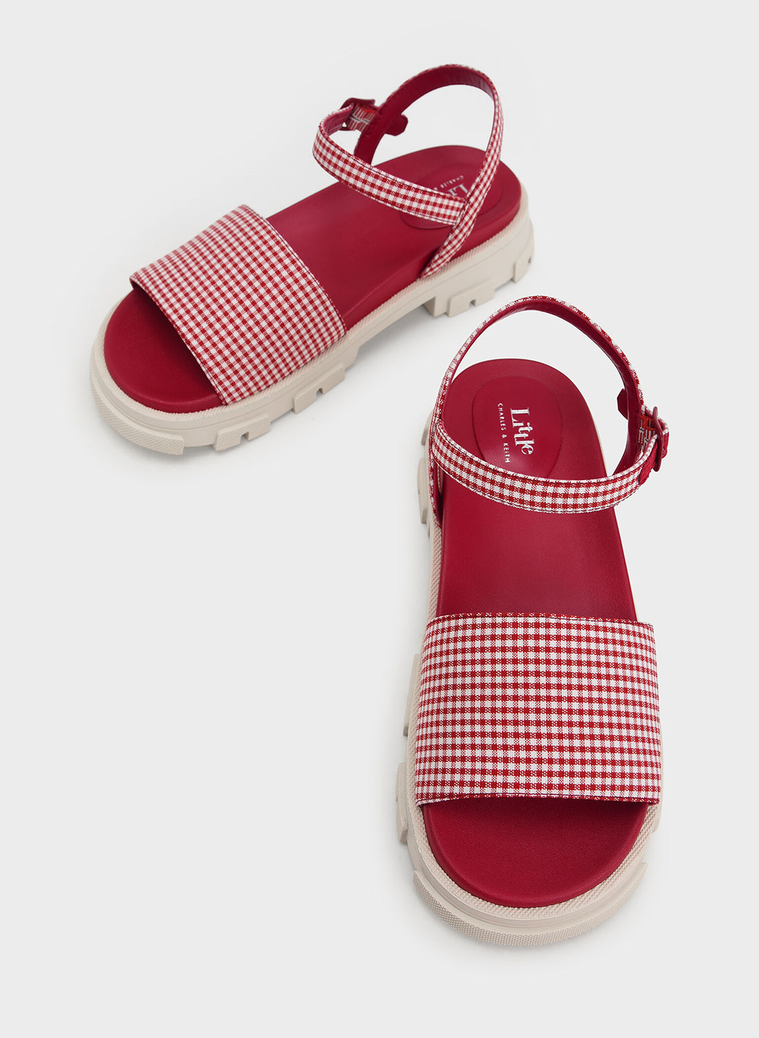 Girls' Check-Print Ankle-Strap Sandals, Red, hi-res