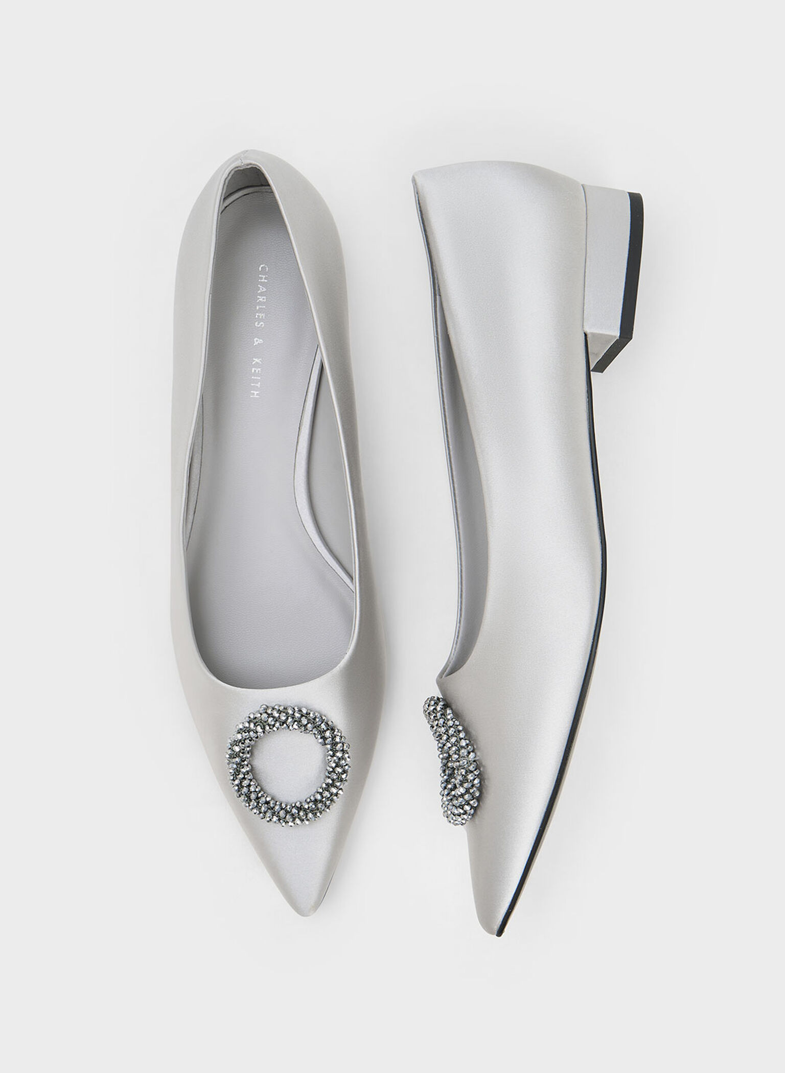 Recycled Polyester Beaded Circle Flats, Silver, hi-res
