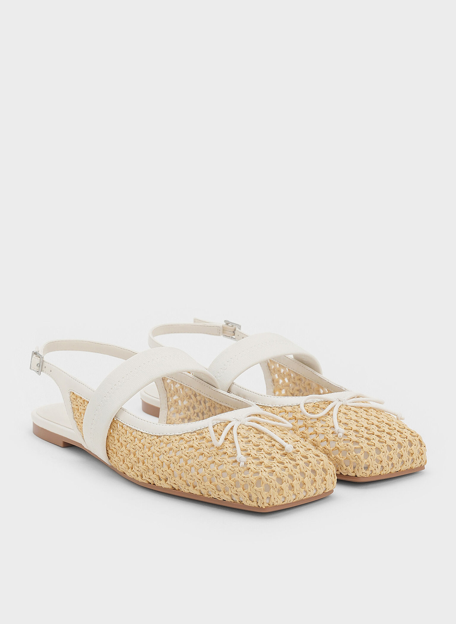 Lyric Woven Bow Slingback Flats, Sand, hi-res