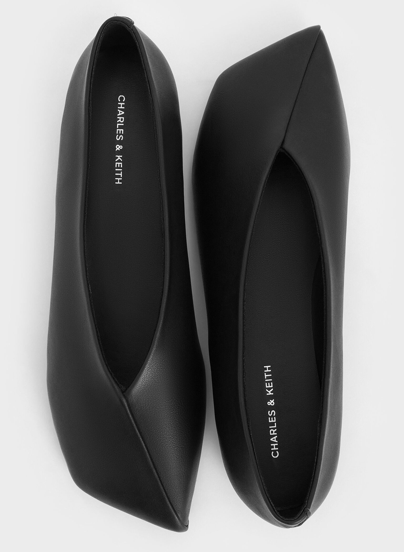 Asymmetrical Square-Toe Ballet Flats, Black, hi-res