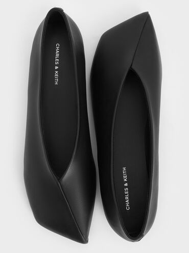 Asymmetrical Square-Toe Ballet Flats, Black, hi-res