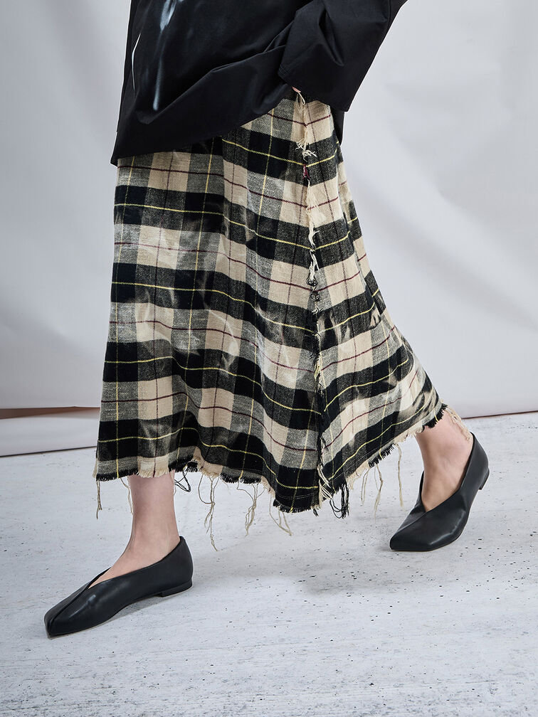 Asymmetrical Square-Toe Ballet Flats, Black, hi-res