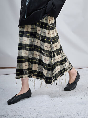 Asymmetrical Square-Toe Ballet Flats, Black, hi-res