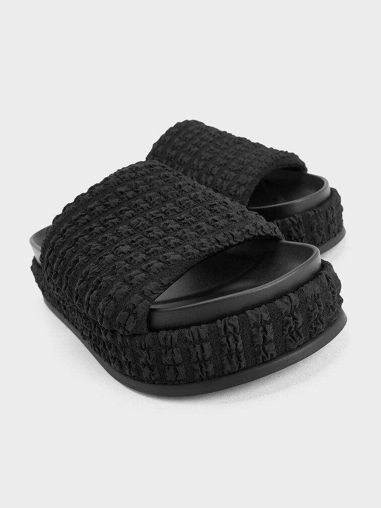 Loren Textured Platform Sandals, Black Textured, hi-res