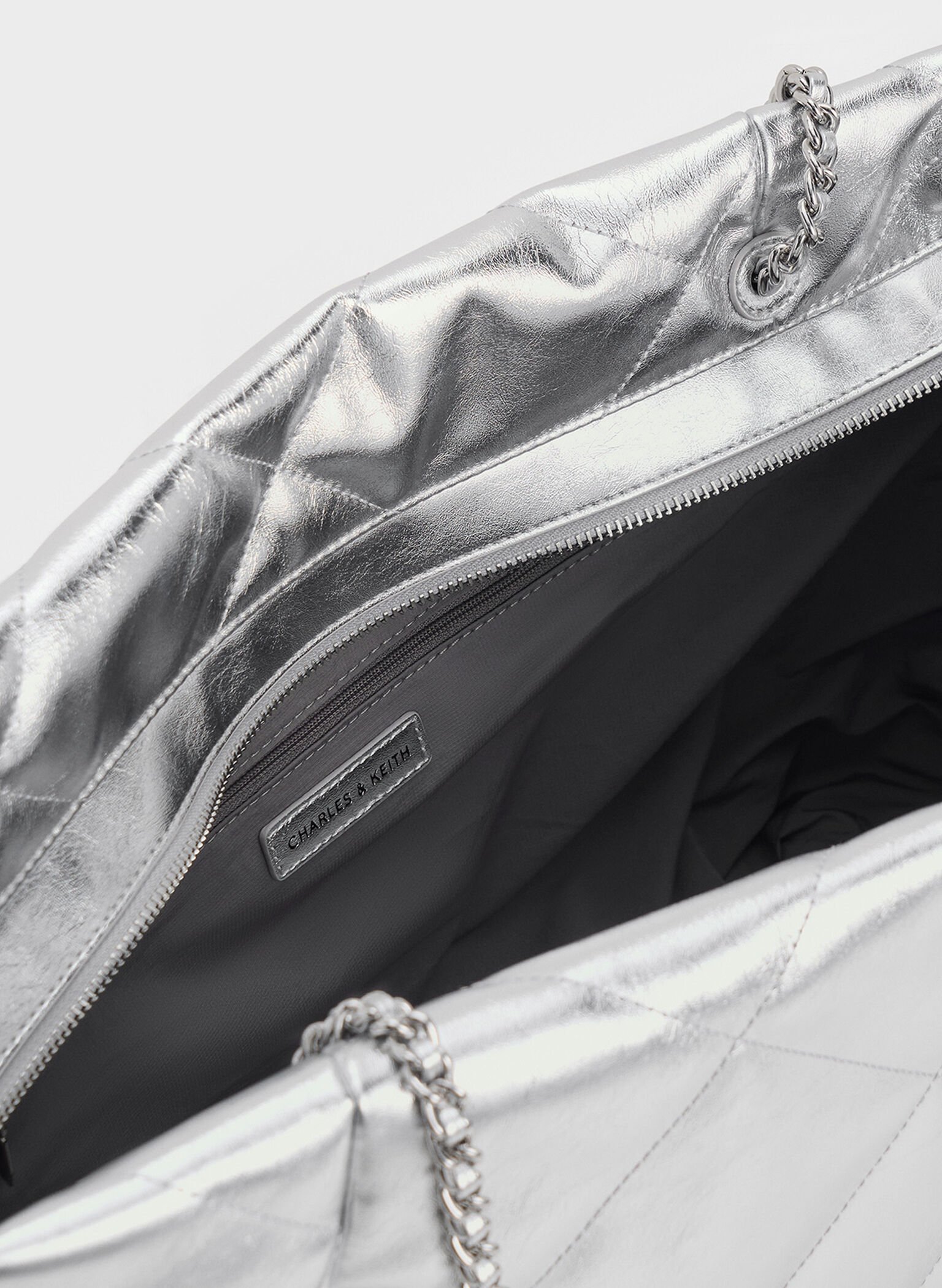 Apfra Metallic Quilted Chain-Handle Tote Bag, Silver, hi-res