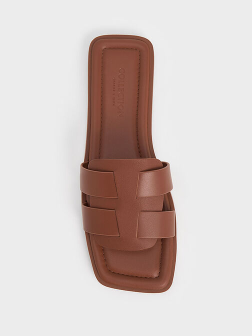 Trichelle Interwoven Leather Slide Sandals, Dark Brown, hi-res