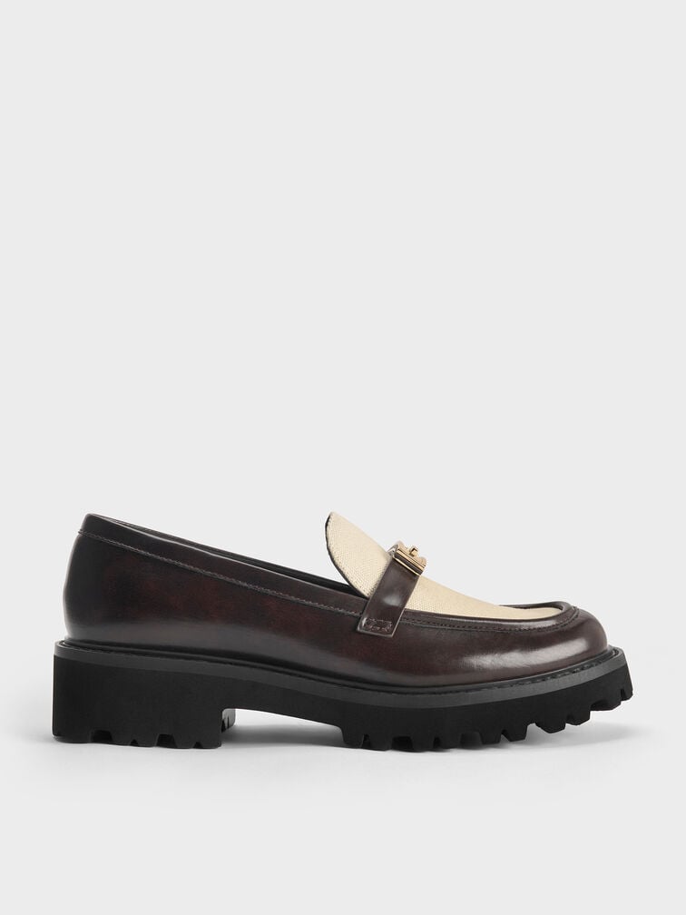 Lando Canvas Two-Tone Metallic-Accent Platform Loafers, Multi, hi-res