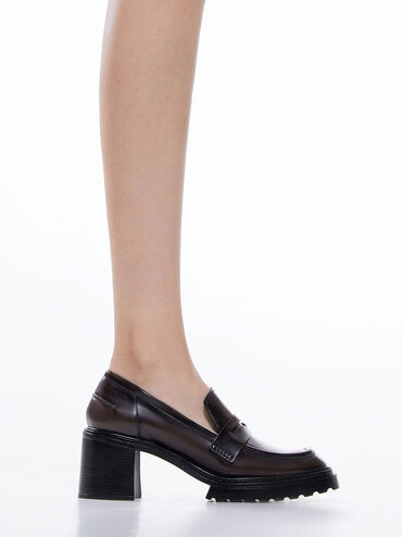 Kaiya Penny Loafer Pumps, Dark Brown, hi-res