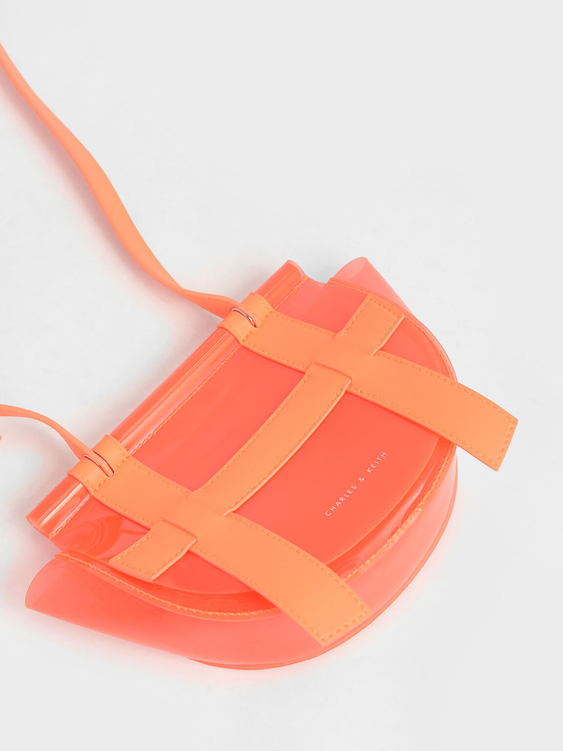 Small Caged See-Through Effect Crossbody Bag, Neon Orange, hi-res