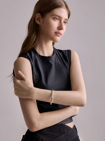 Ottilie Crystal Sculptural Bangle, Silver, hi-res