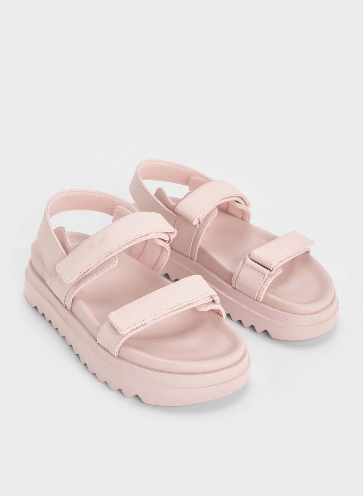 Double-Strap Ridged-Sole Flatform Sandals, Light Pink, hi-res