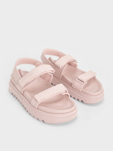 Double-Strap Ridged-Sole Flatform Sandals, Light Pink, hi-res