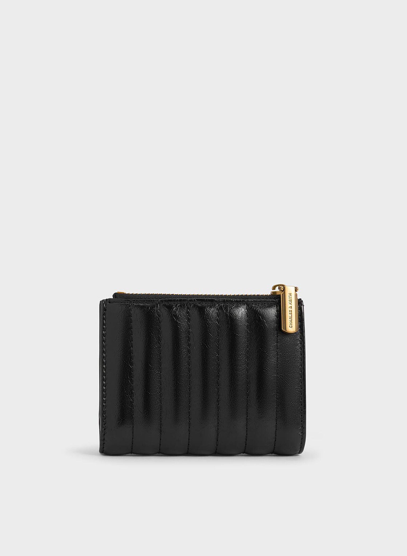 Donna Crinkle-Effect Panelled Top-Zip Wallet, Black, hi-res