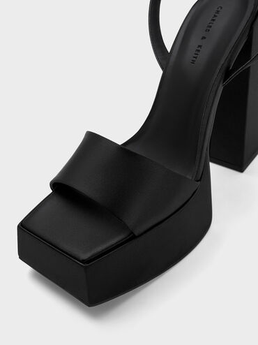 Recycled Polyester Ankle-Strap Platform Sandals, Black Textured, hi-res