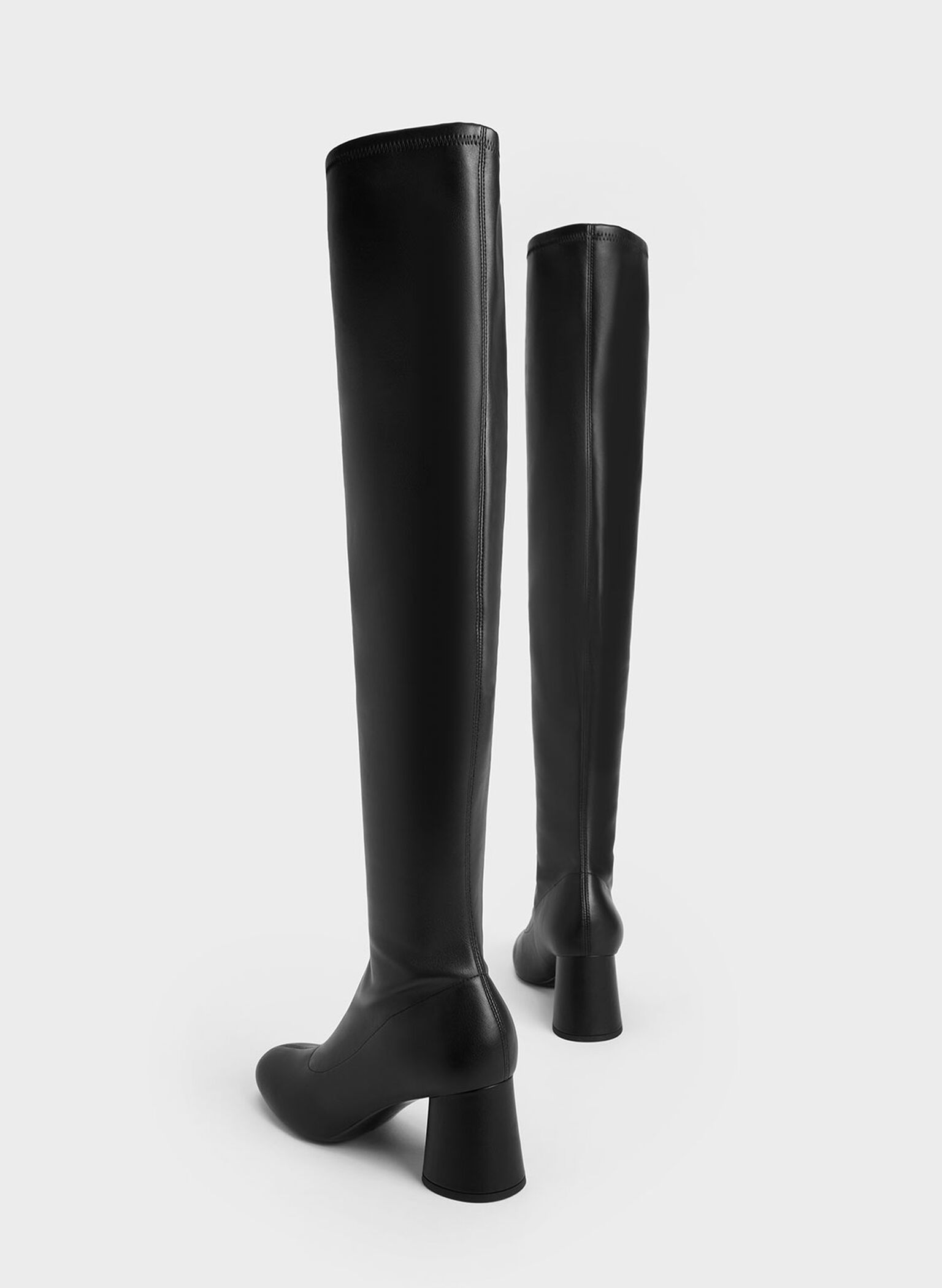 Cylindrical Heel Thigh-High Boots, Black, hi-res