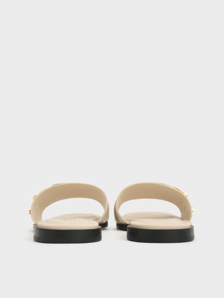 Whitney Leather Buckled Square-Toe Slide Sandals, Chalk, hi-res