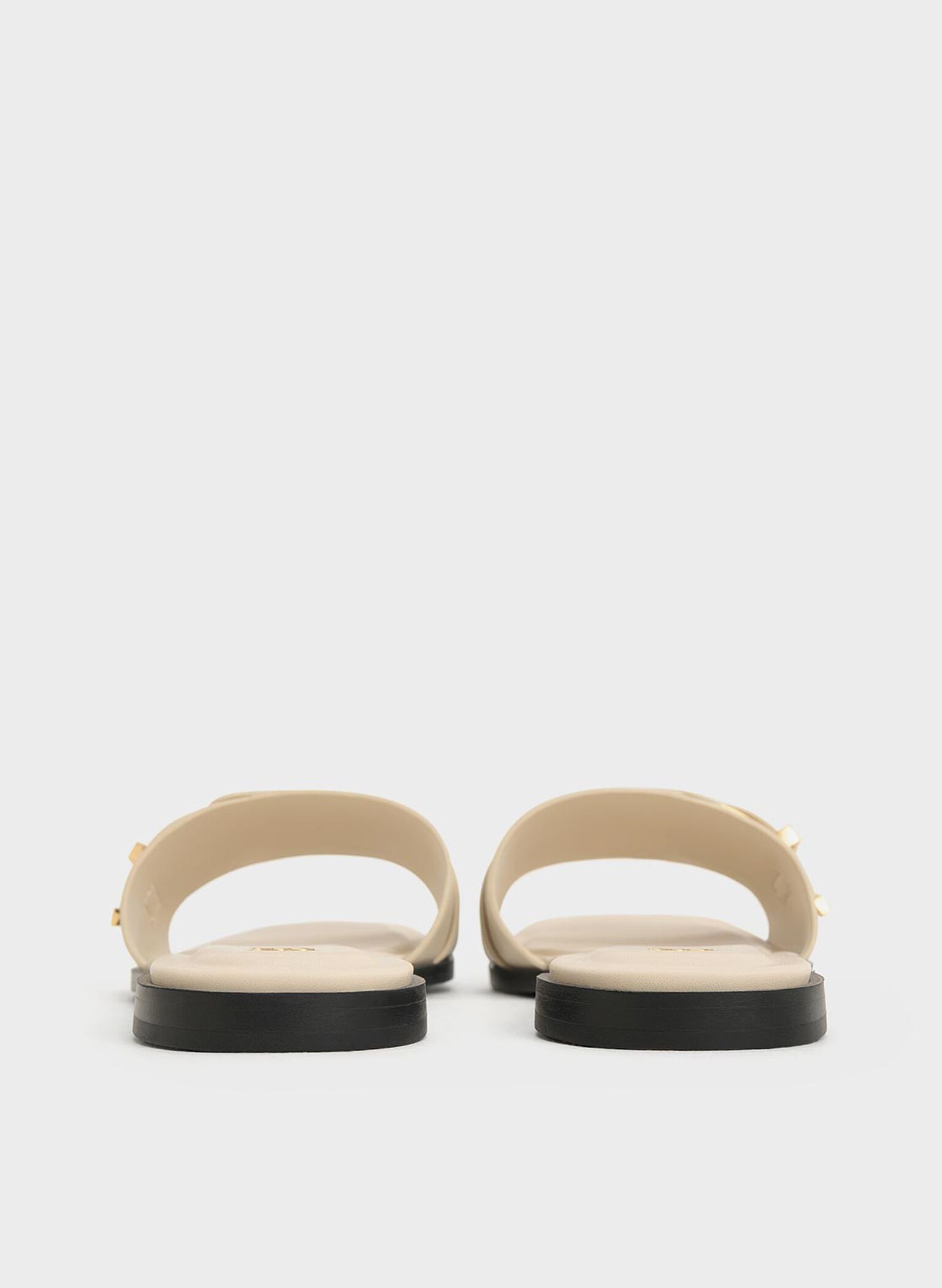 Whitney Leather Buckled Square-Toe Slide Sandals, Chalk, hi-res