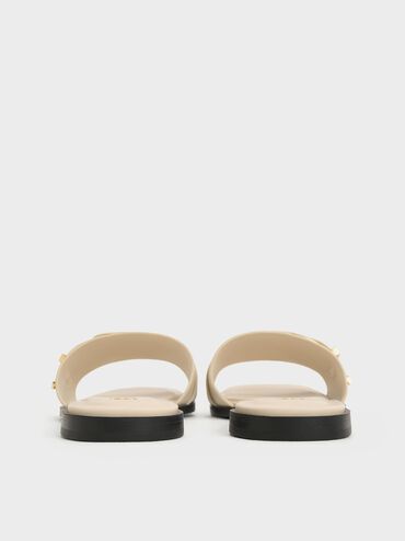 Whitney Leather Buckled Square-Toe Slide Sandals, Chalk, hi-res