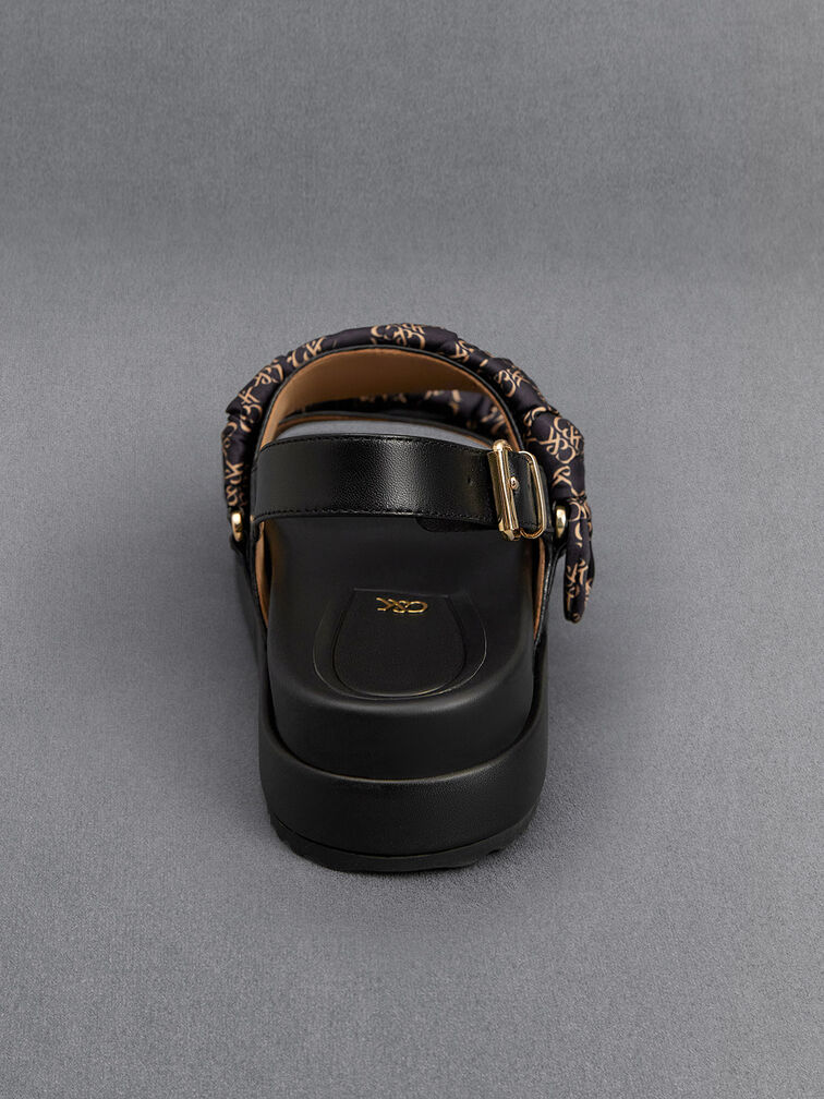 Tully Leather Ruched-Strap Sandals, Black, hi-res