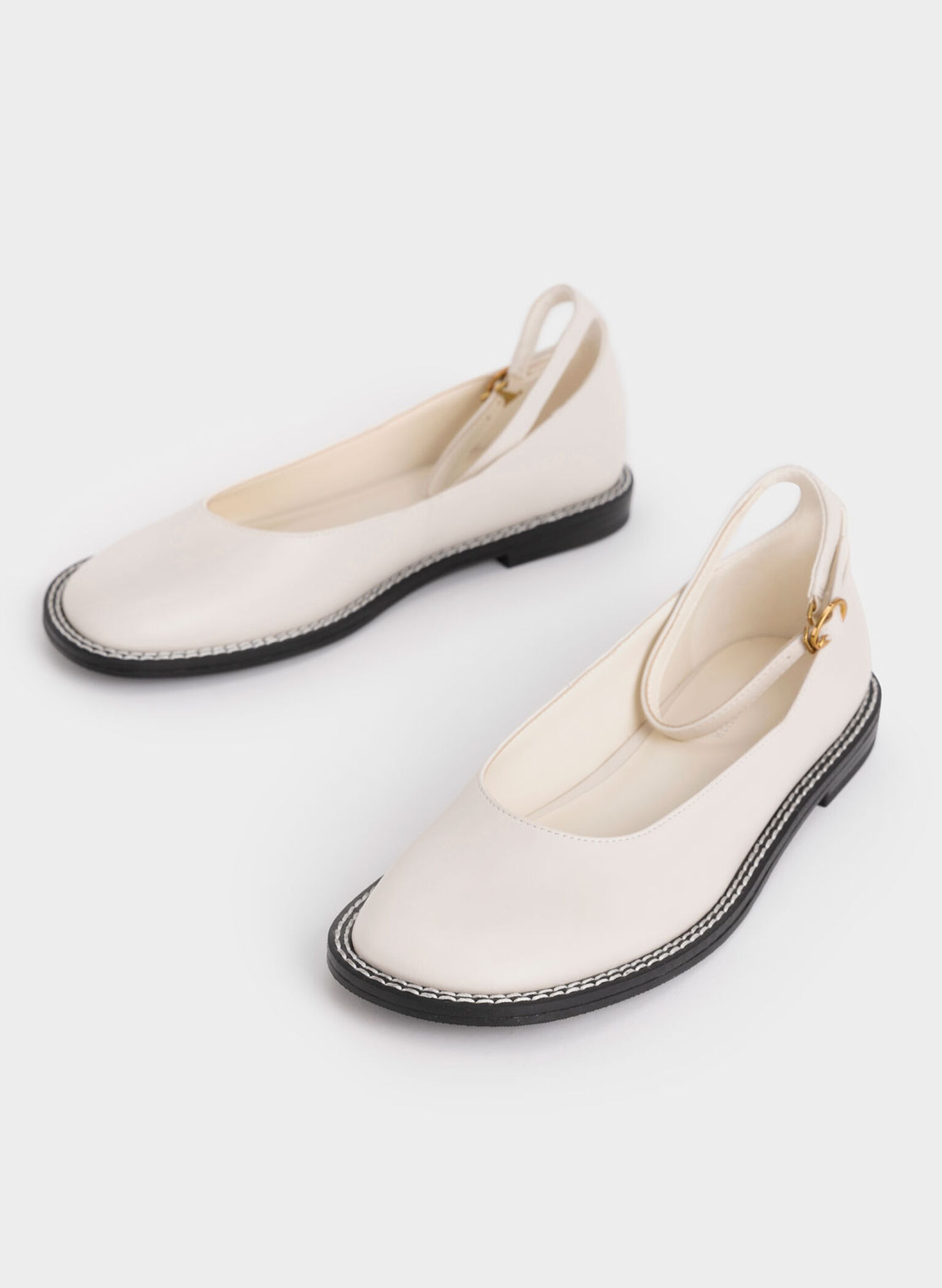 Stitch-Trim Ankle Strap Ballerinas, Chalk, hi-res