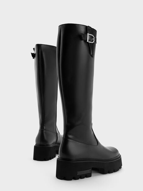 Imogen Side-Buckle Chunky Knee-High Boots, Black, hi-res