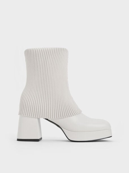 Evie Knitted-Sock Ankle Boots, White, hi-res