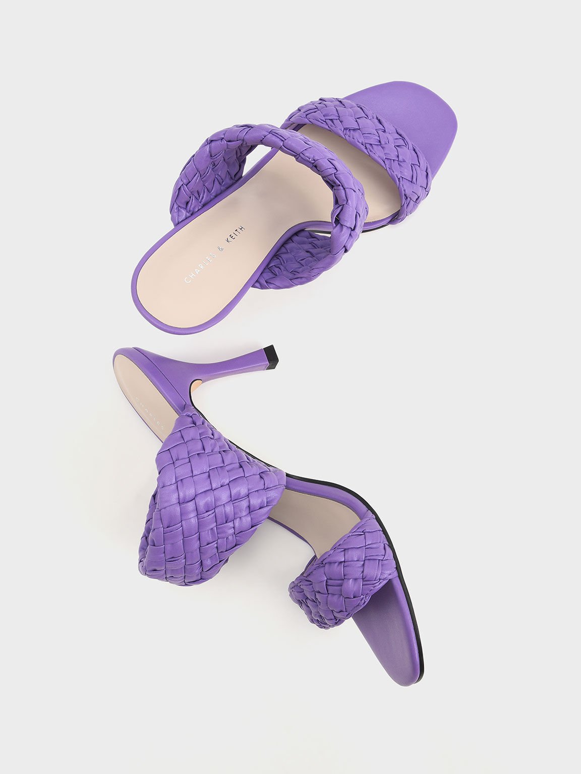 Double Strap Woven Heeled Mules Purple