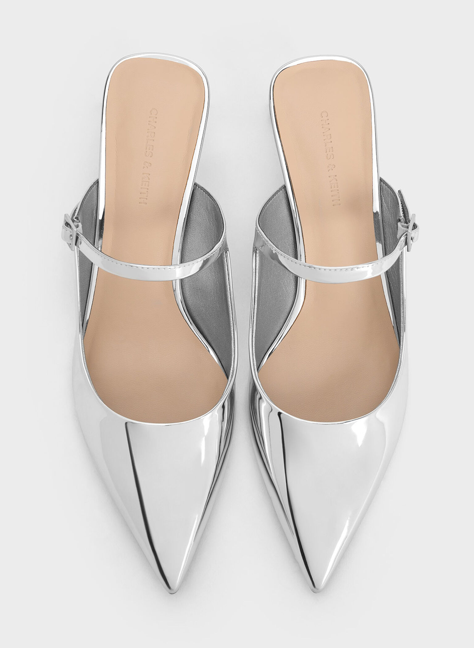 Metallic Blade Heel Mules, Silver, hi-res