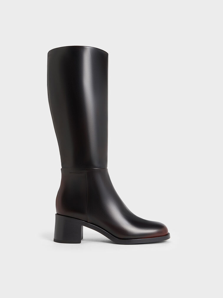 Louise Block-Heel Knee-High Boots, Dark Brown, hi-res