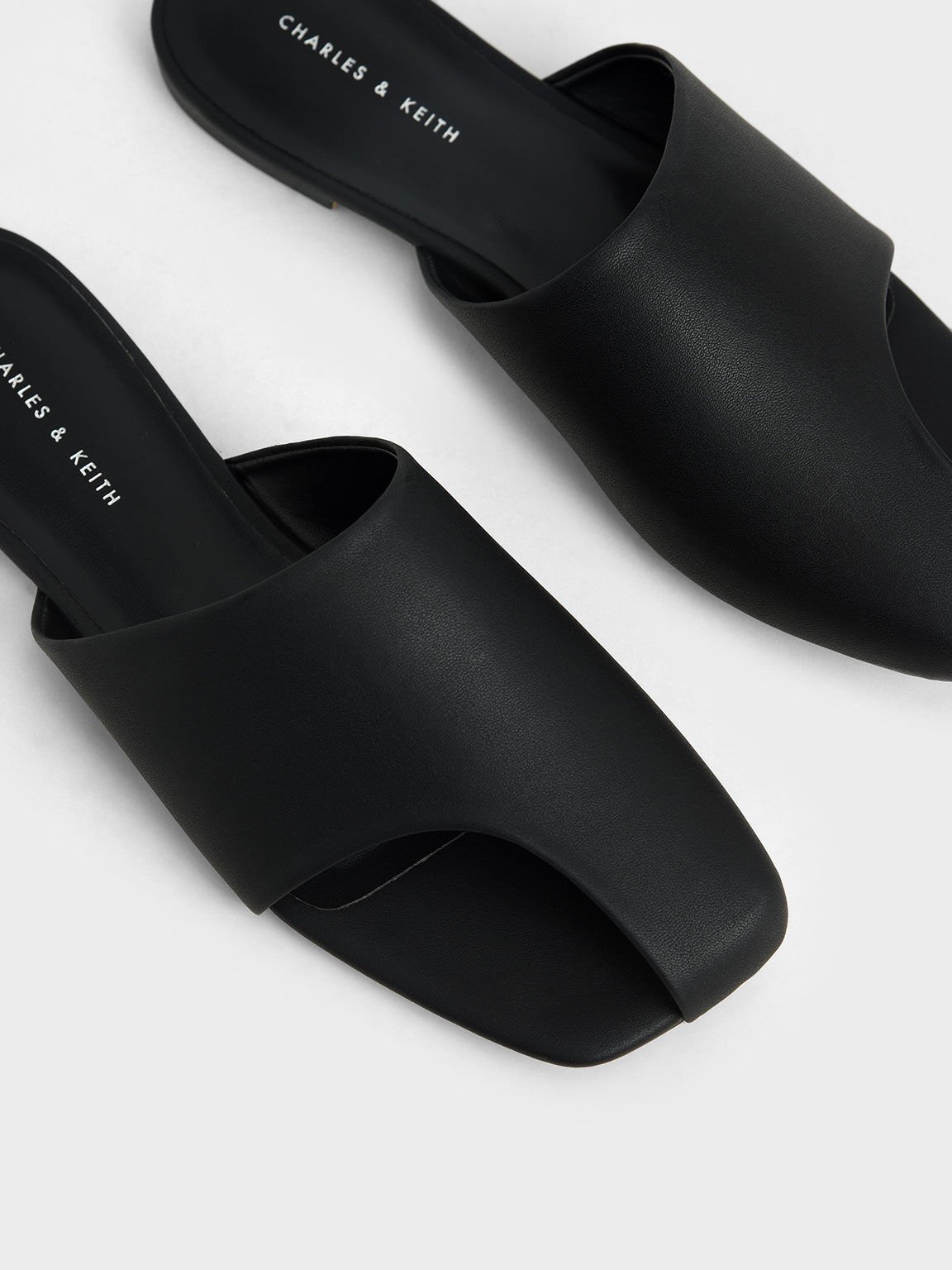 Cut-Out Slide Sandals, Black, hi-res