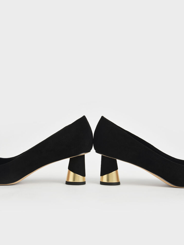 Cammie Metallic Sculptural Heel Textured Pumps, Black Textured, hi-res