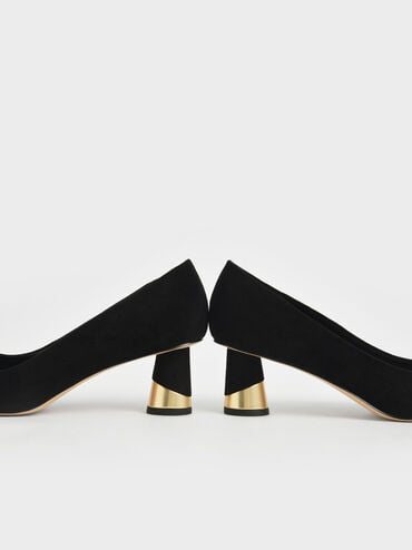 Cammie Metallic Sculptural Heel Textured Pumps, Black Textured, hi-res