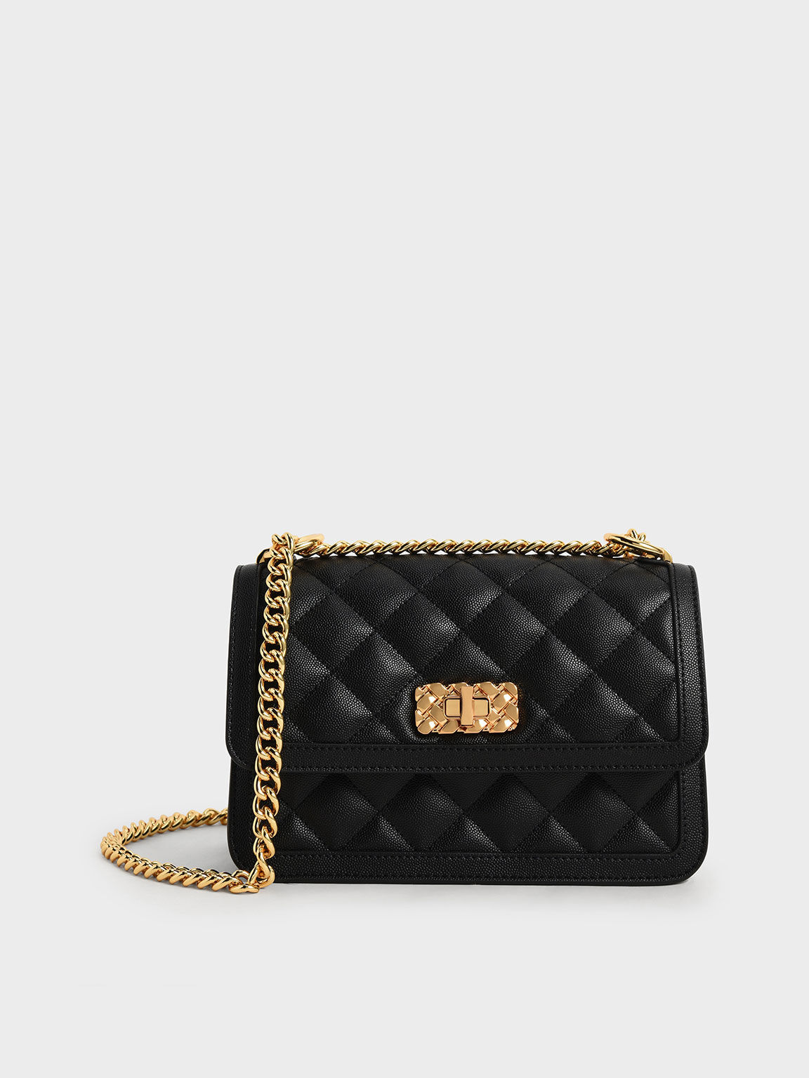Micaela Quilted Chain Bag - CK2-80151108_BLACK - Faux Leather - M