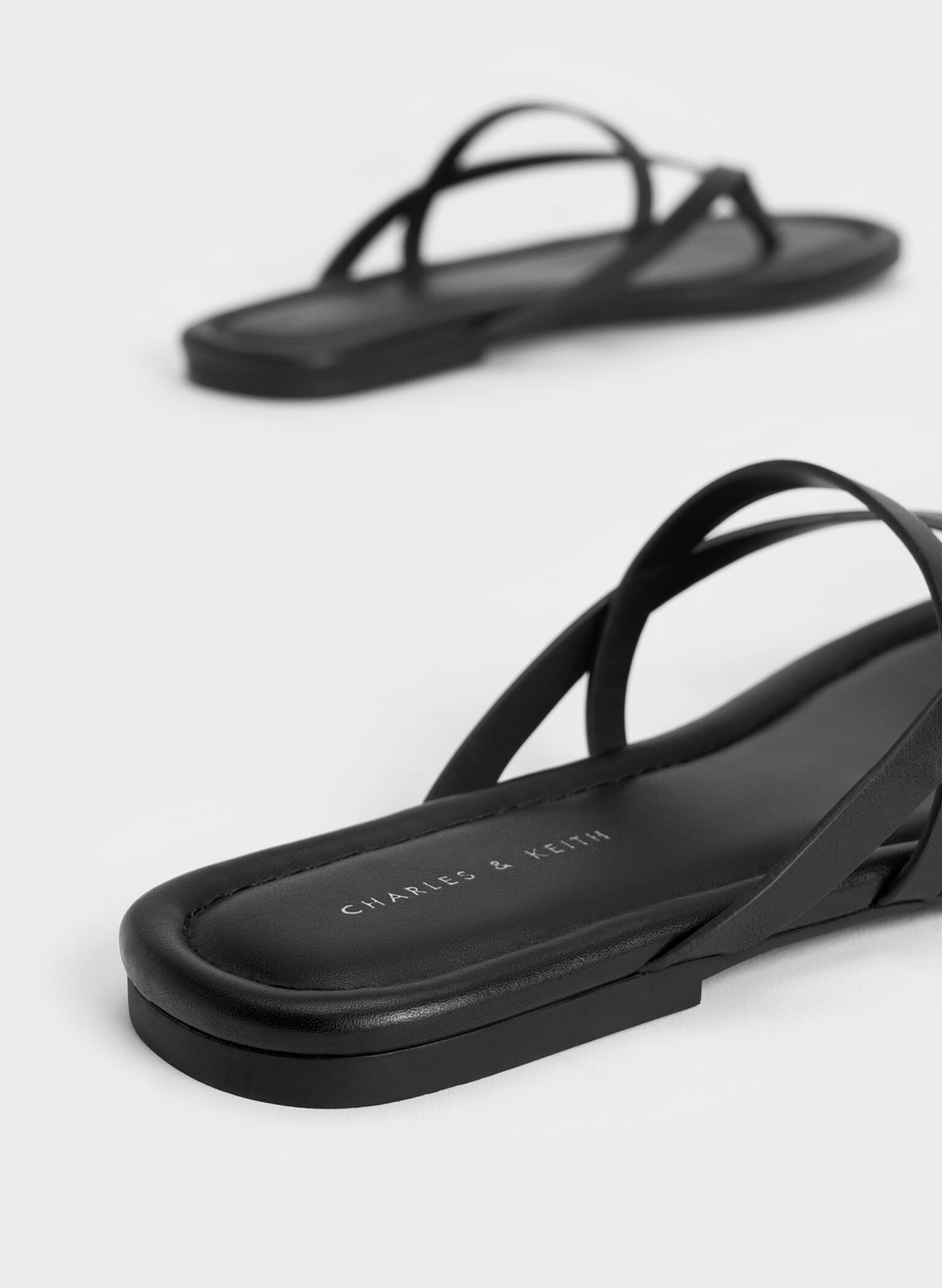 Strappy Thong Sandals, Black, hi-res