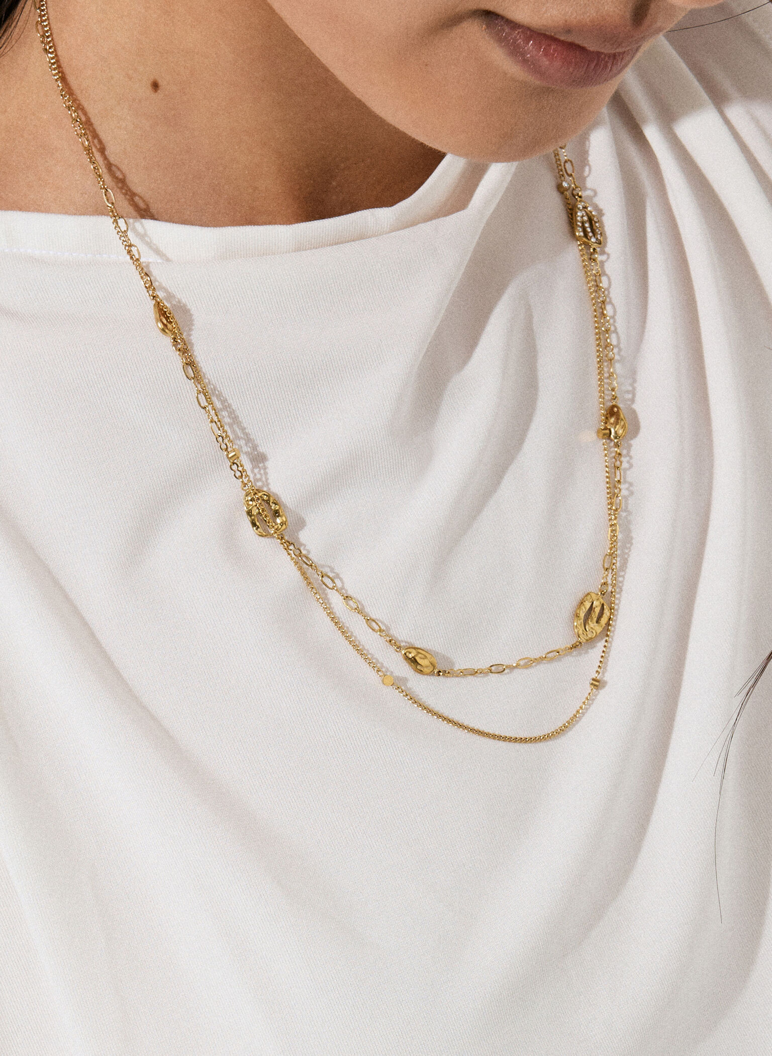 Aine Crystal Double-Chain Necklace, Gold, hi-res