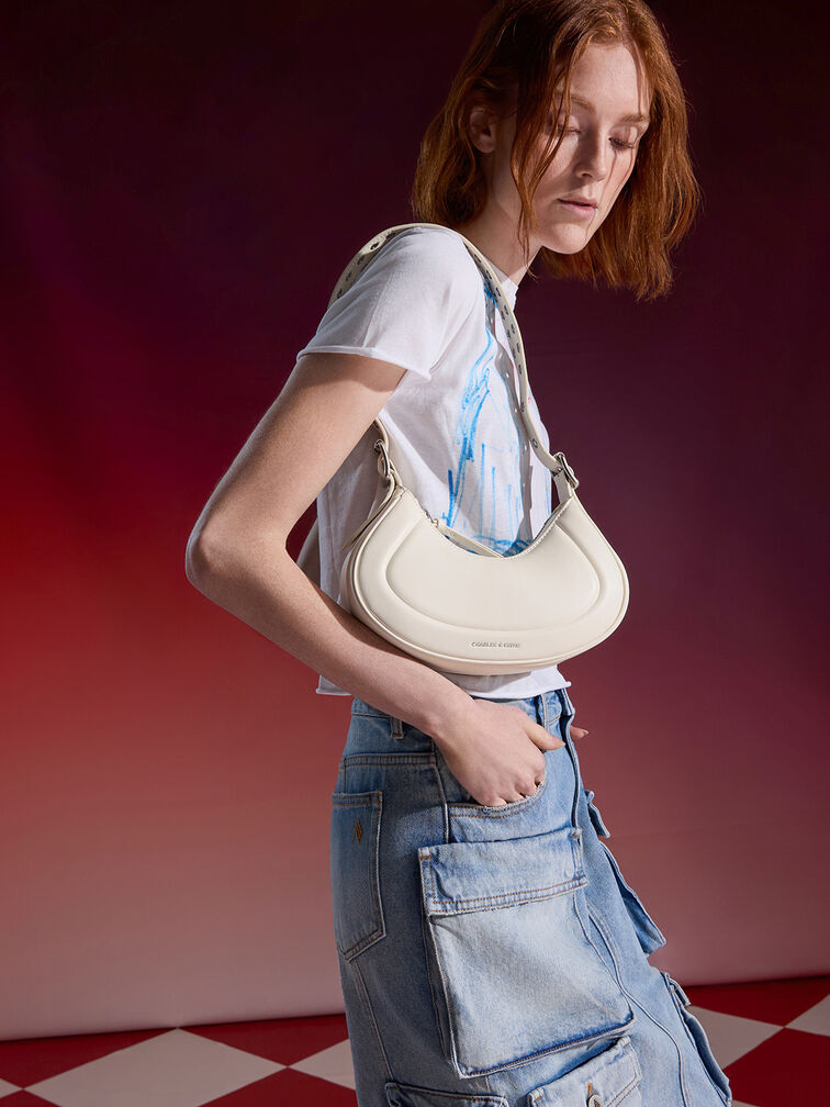 Petra Grommet-Strap Curved Shoulder Bag, Cream, hi-res