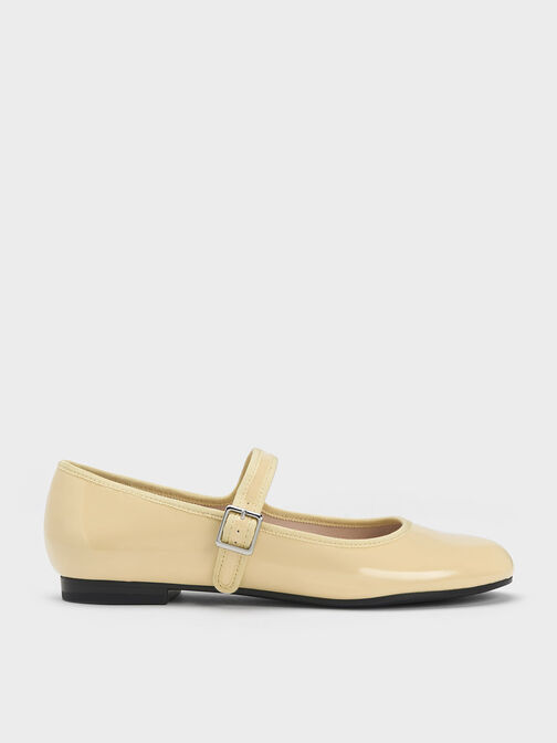 Patent Buckled Mary Jane Flats, Yellow, hi-res