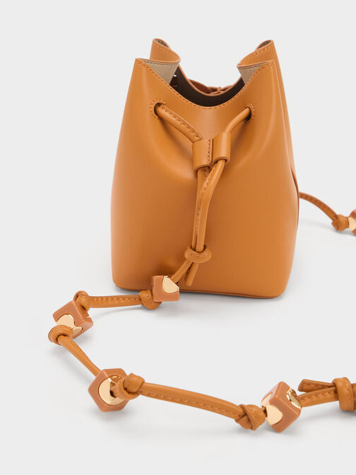 Cube Knotted Bucket Bag, Orange, hi-res