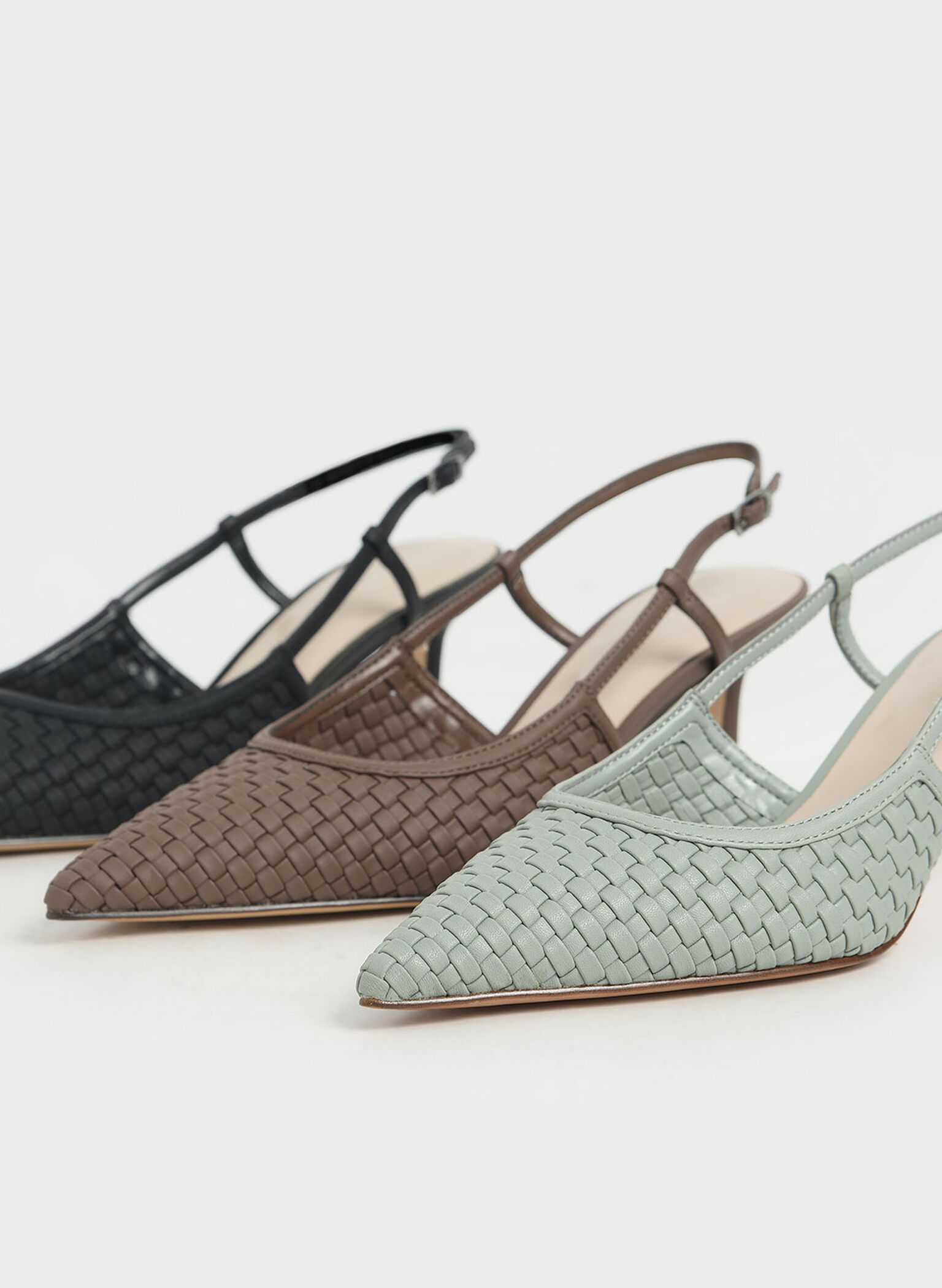 Woven Slingback Pumps, Brown, hi-res