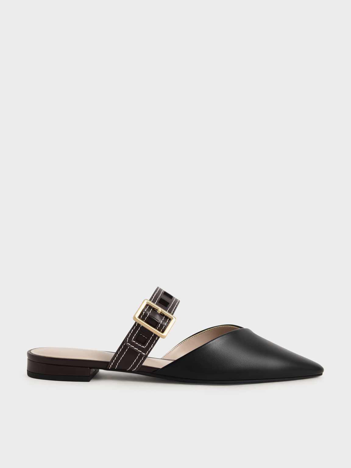 Sepphe Cut Out Strap Flat Mule Pumps Black