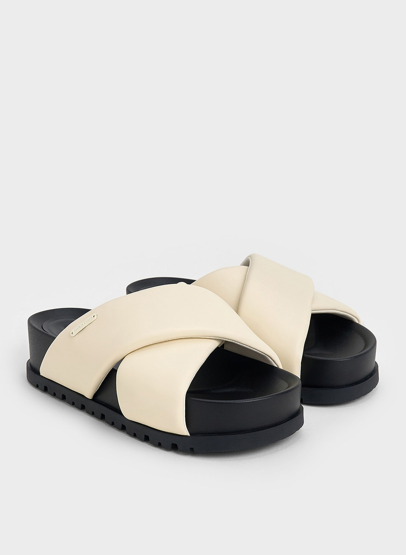 Crossover-Strap Flatform Sandals, Chalk, hi-res