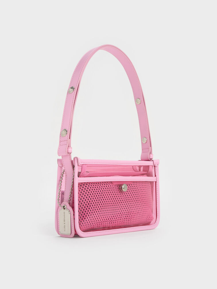 Norah See-Through Mesh Shoulder Bag, Bubble Gum Pink, hi-res