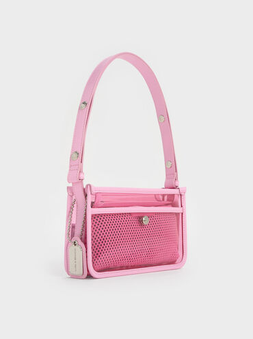 Norah See-Through Mesh Shoulder Bag, Bubble Gum Pink, hi-res