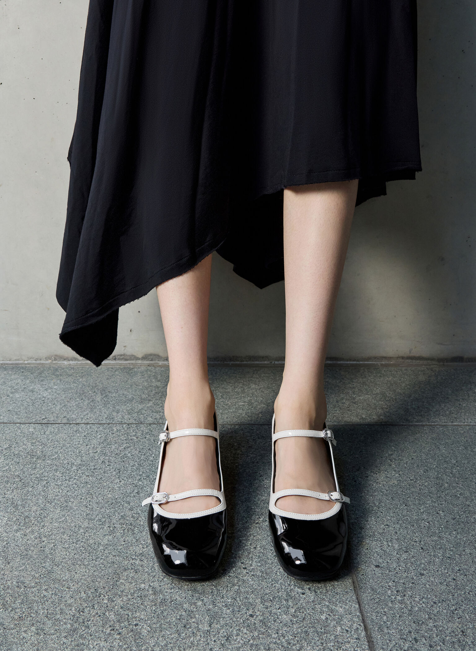 Patent Contrast-Trim Double-Strap Mary Jane Pumps, Black Patent, hi-res