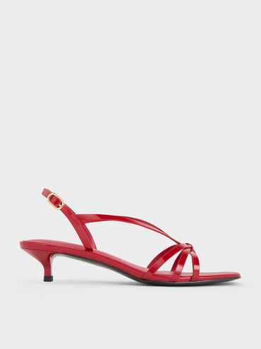 Patent Kitten-Heel Strappy Sandals, Red, hi-res