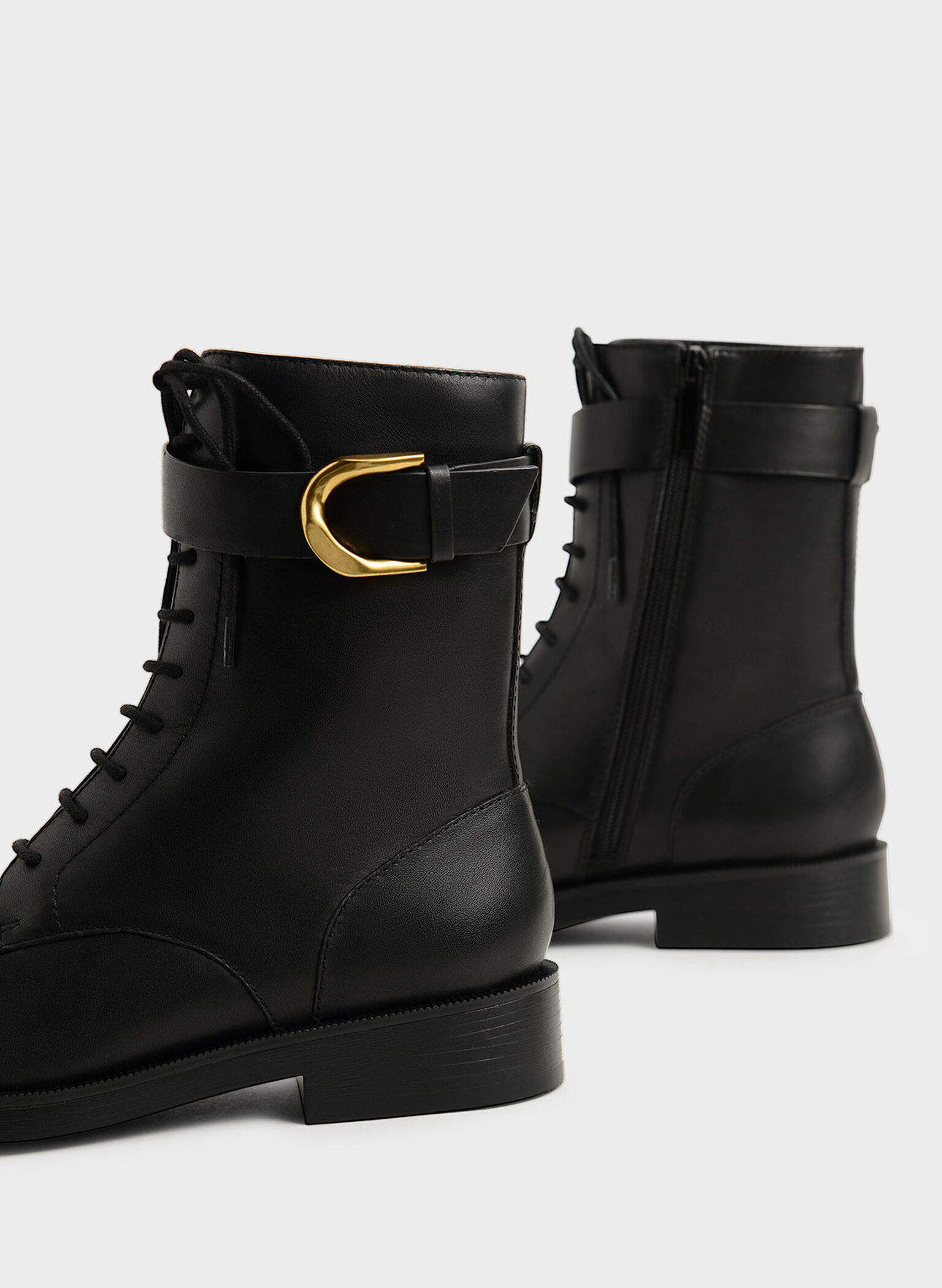 Gabine Leather Lace-Up Ankle Boots, Black, hi-res